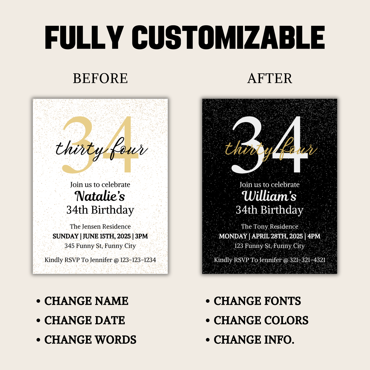 34th Birthday Invitation | Editable 34th Birthday Party Invite