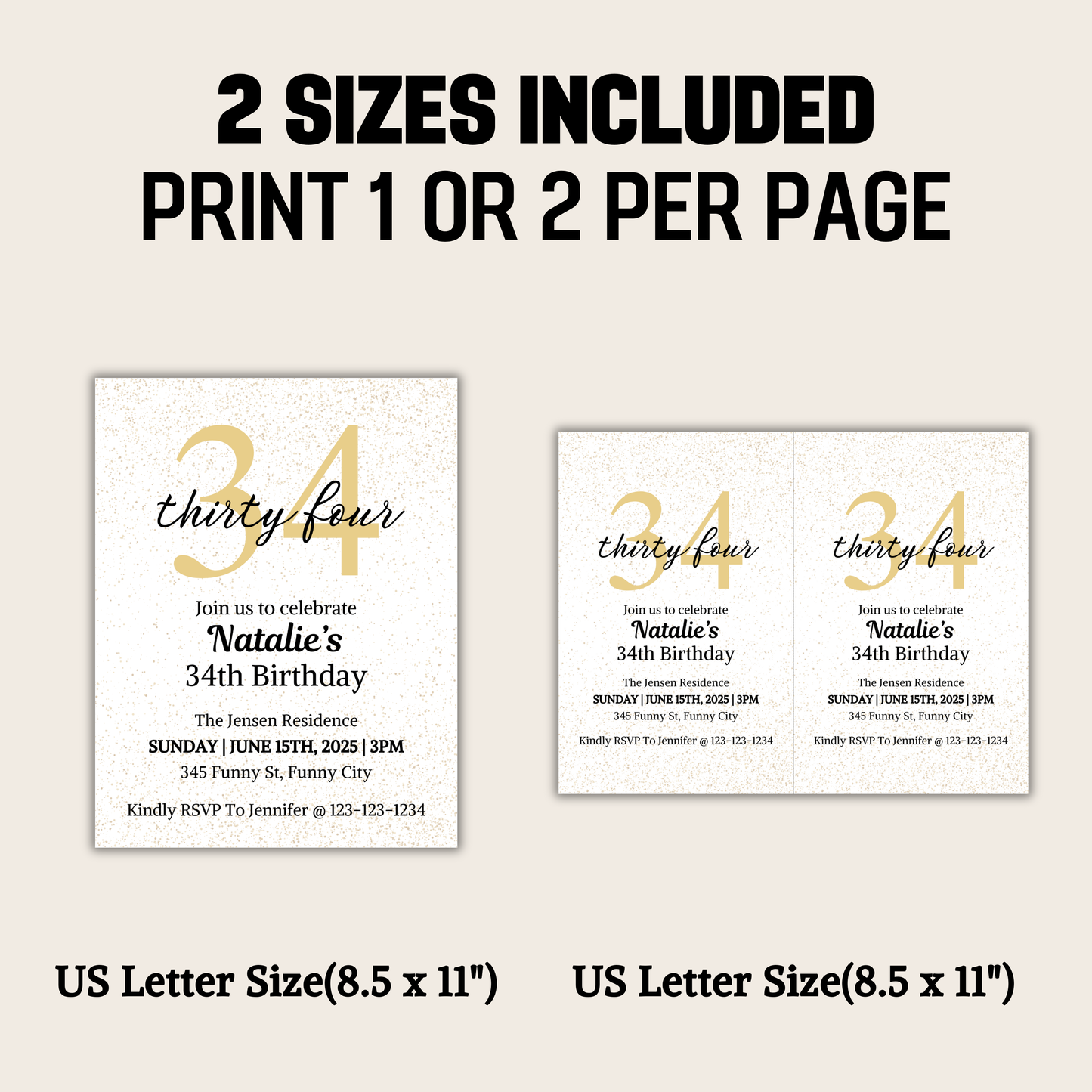 34th Birthday Invitation | Editable 34th Birthday Party Invite