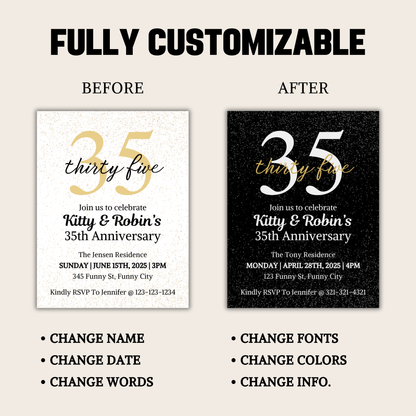 35th Anniversary Invitation | Editable 35th Anniversary Party Invite
