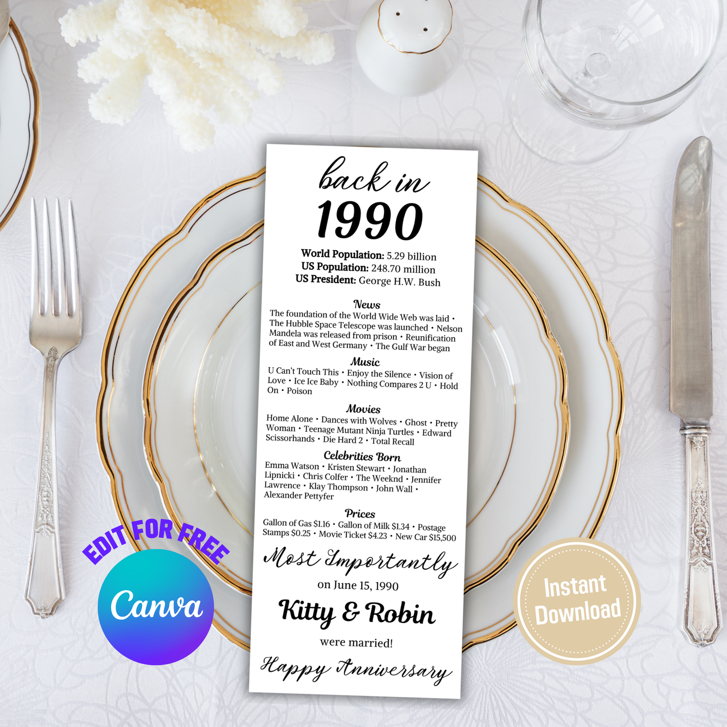 35th Anniversary Table Cards | Editable 35th Anniversary Place Cards
