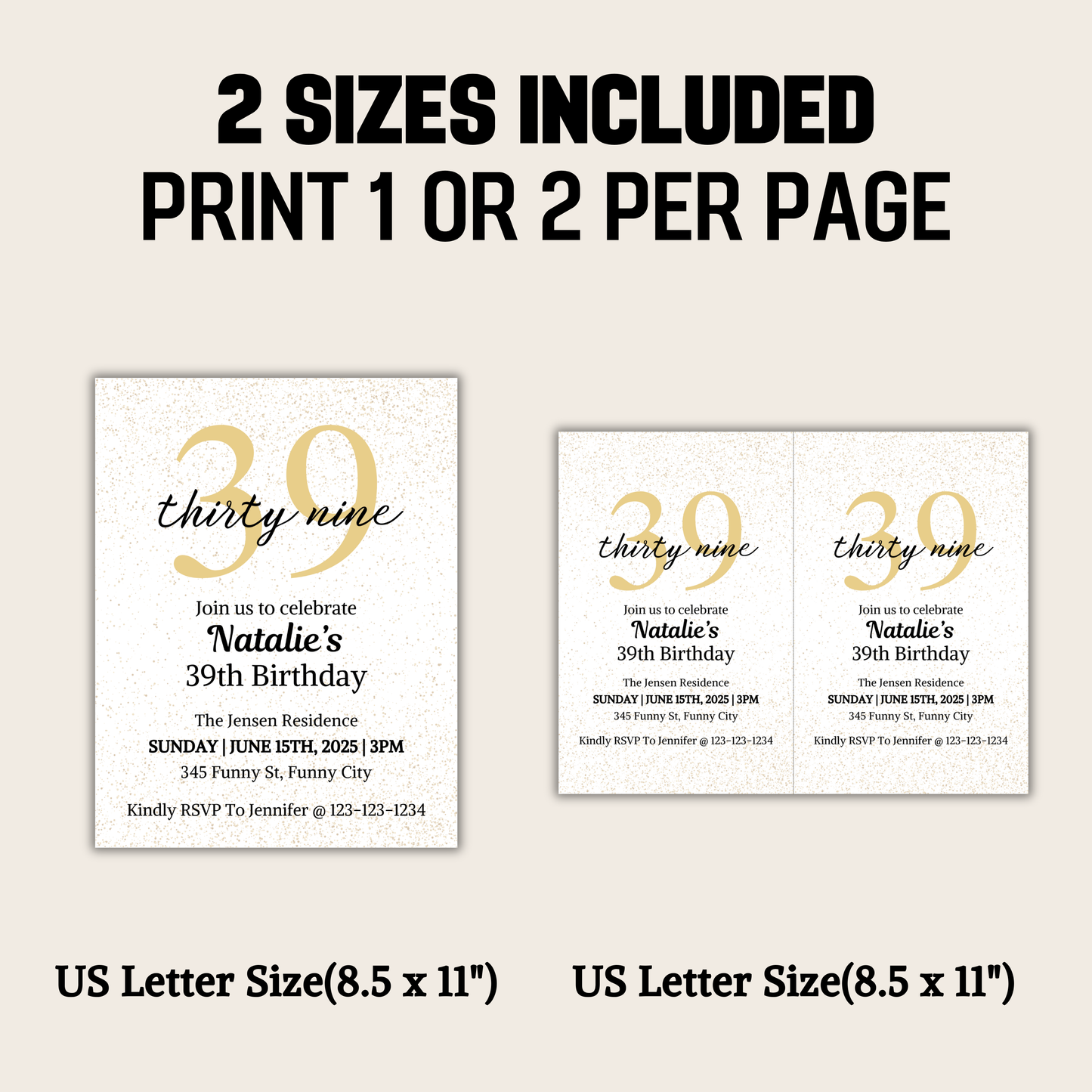 39th Birthday Invitation | Editable 39th Birthday Party Invite