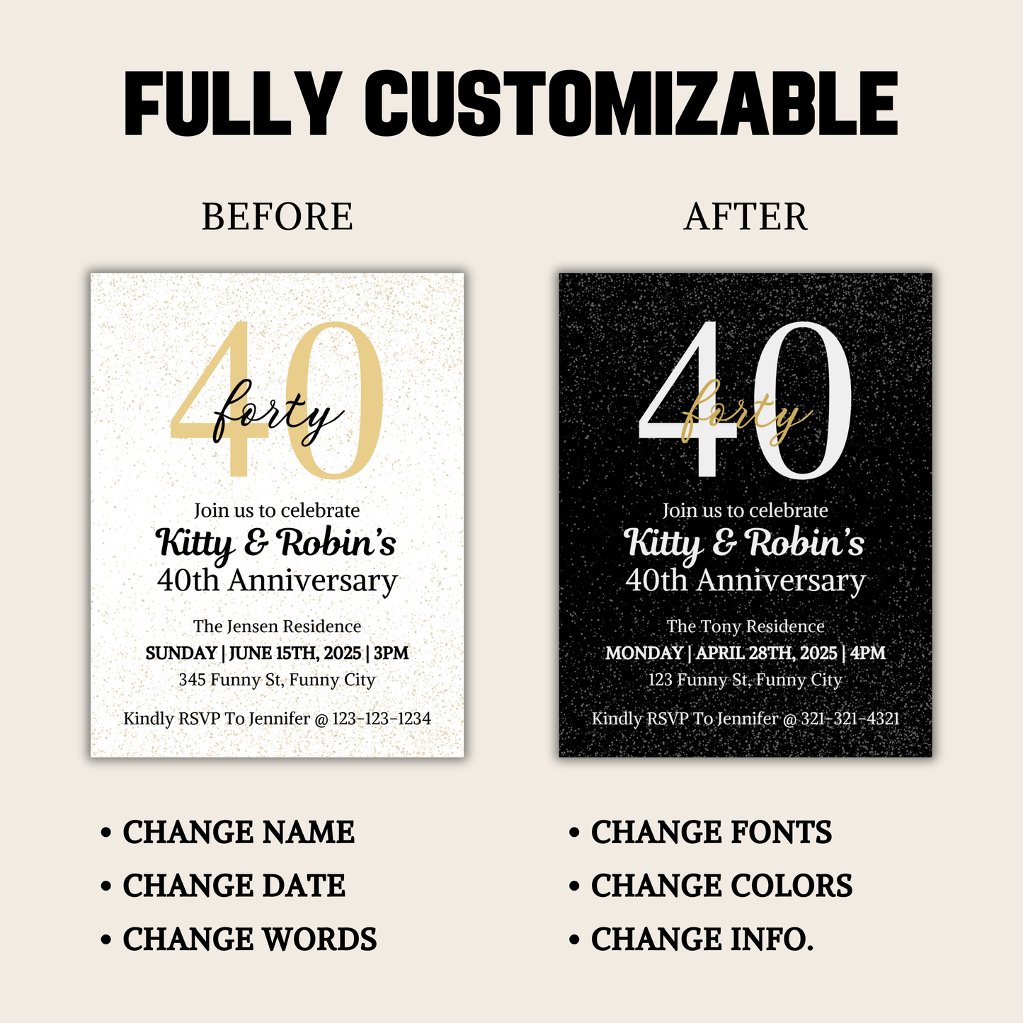 40th Anniversary Invitation | Editable 40th Anniversary Party Invite