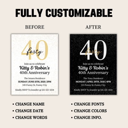 40th Anniversary Invitation | Editable 40th Anniversary Party Invite
