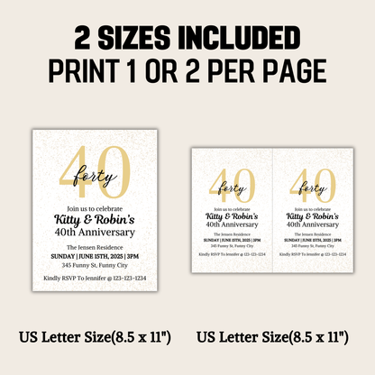 40th Anniversary Invitation | Editable 40th Anniversary Party Invite