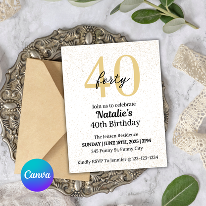 40th Birthday Invitation | Editable 40th Birthday Party Invite