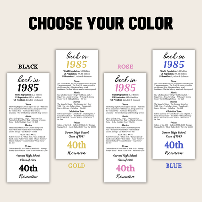 40th Class Reunion Table Cards | Editable 40th Class Reunion Place Cards