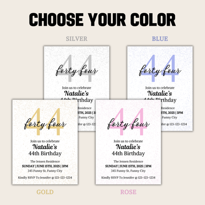 44th Birthday Invitation | Editable 44th Birthday Party Invite