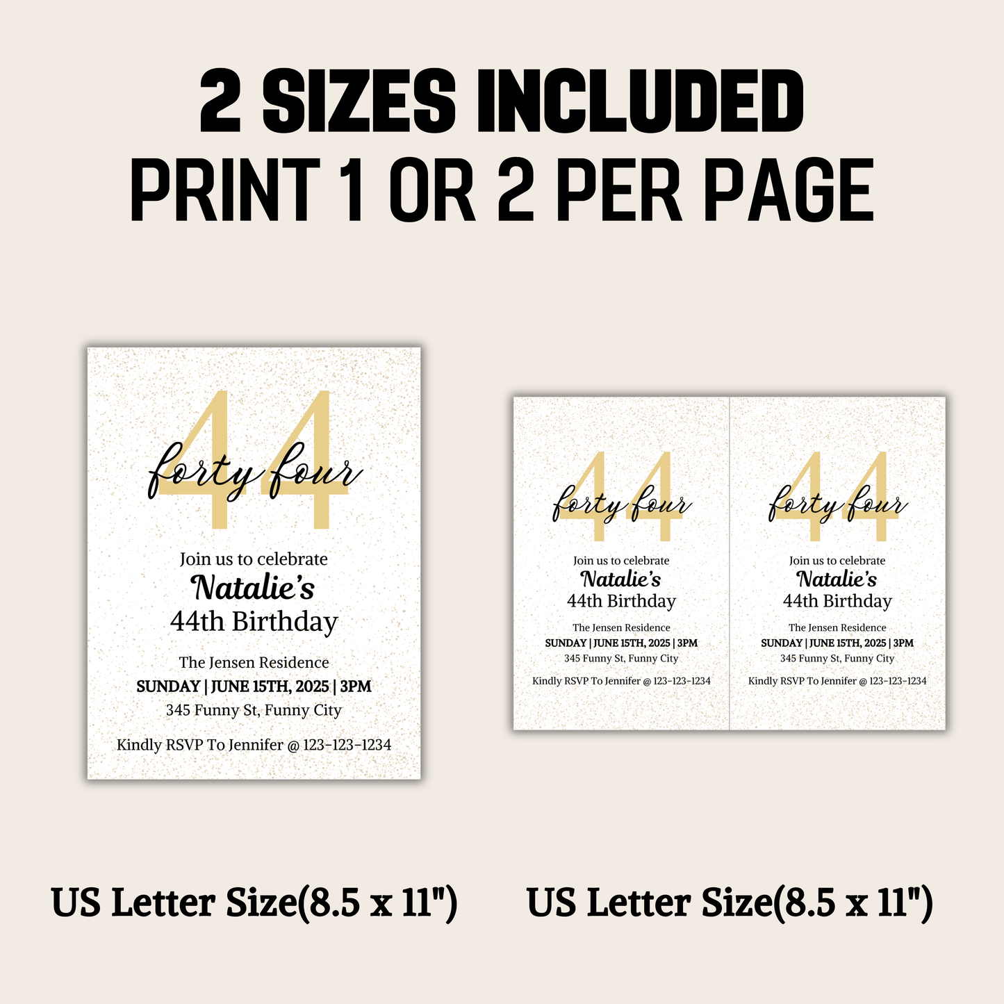 44th Birthday Invitation | Editable 44th Birthday Party Invite