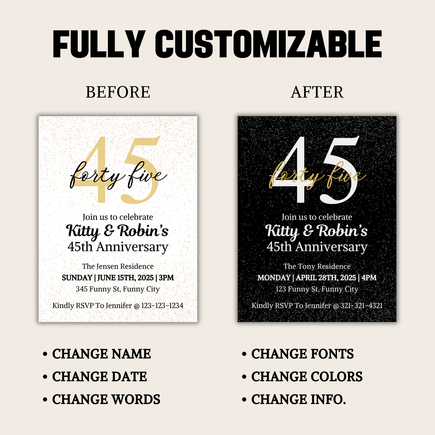 45th Anniversary Invitation | Editable 45th Anniversary Party Invite