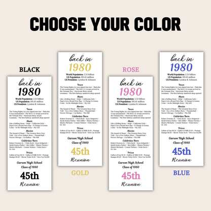 45th Class Reunion Table Cards | Editable 45th Class Reunion Place Cards