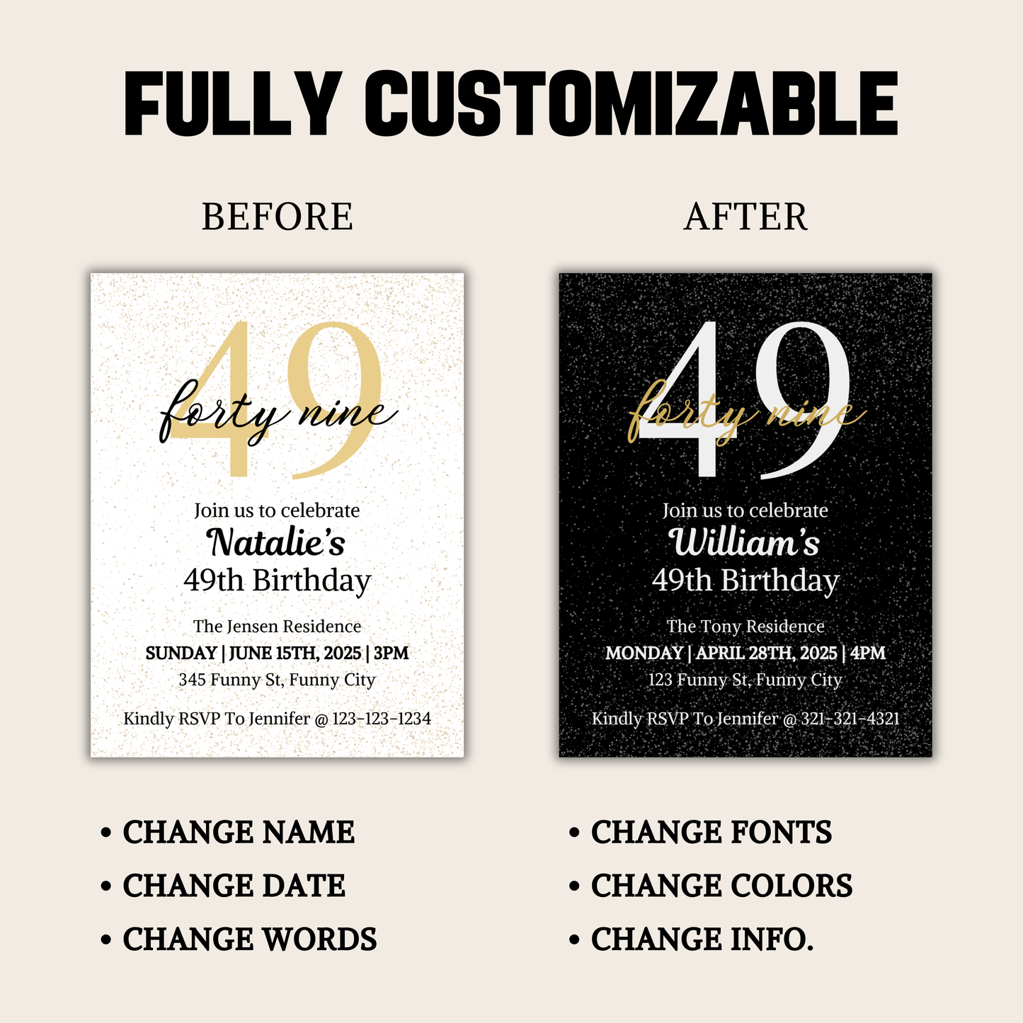 49th Birthday Invitation | Editable 49th Birthday Party Invite