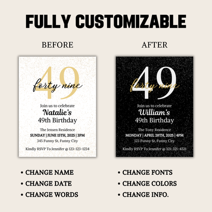 49th Birthday Invitation | Editable 49th Birthday Party Invite