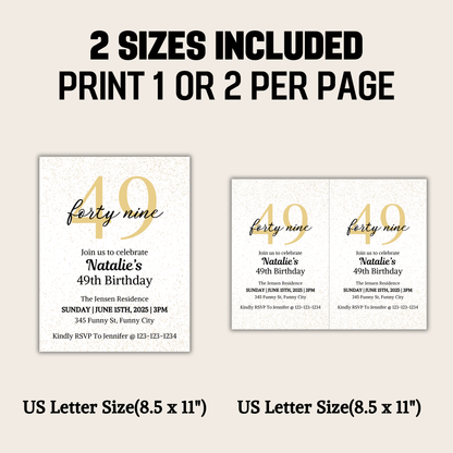 49th Birthday Invitation | Editable 49th Birthday Party Invite