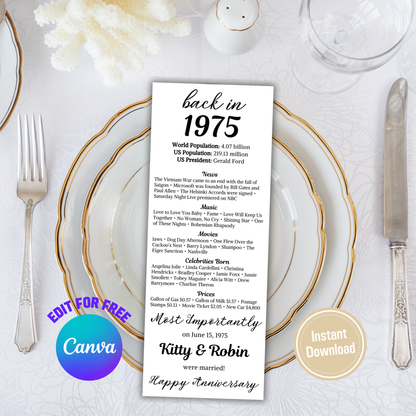 50th Anniversary Table Cards | Editable 50th Anniversary Place Cards