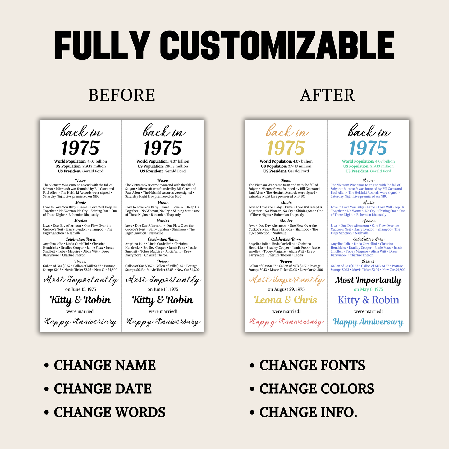 50th Anniversary Table Cards | Editable 50th Anniversary Place Cards