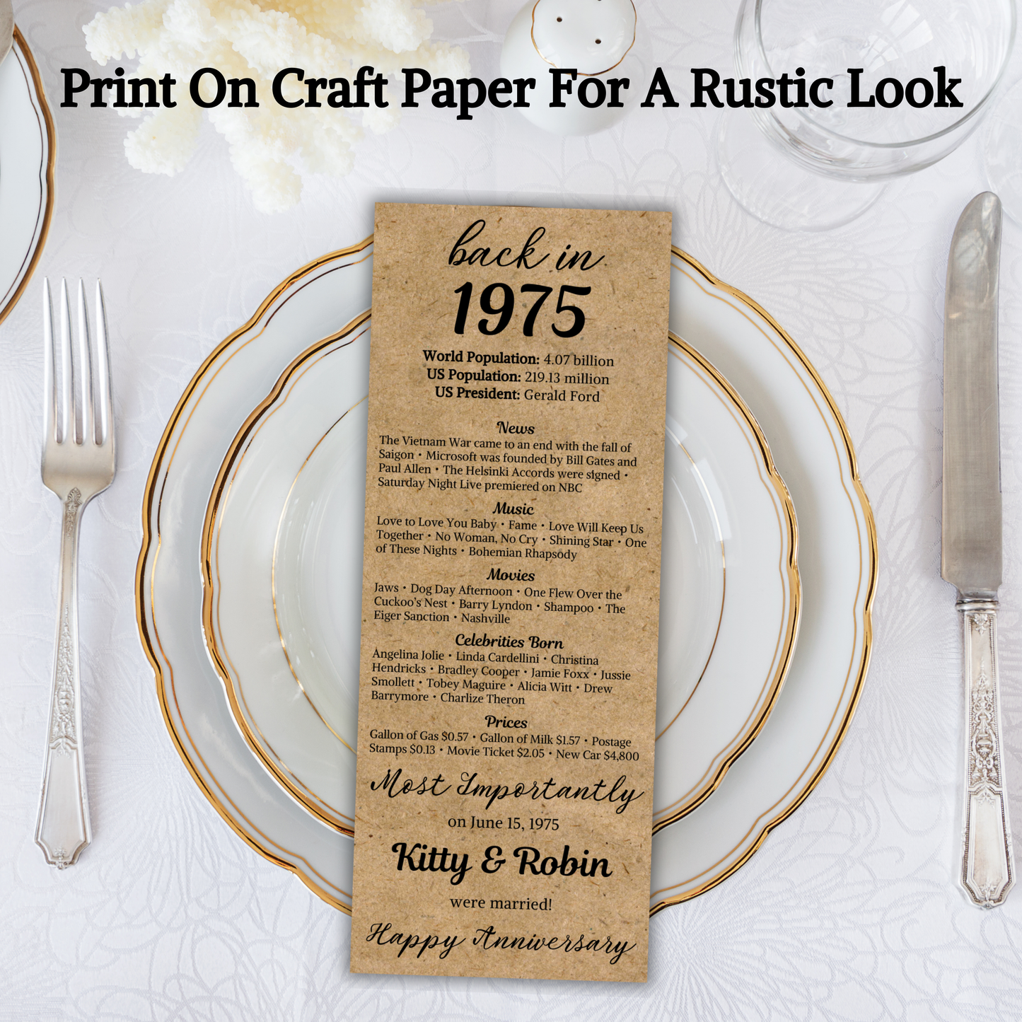 50th Anniversary Table Cards | Editable 50th Anniversary Place Cards