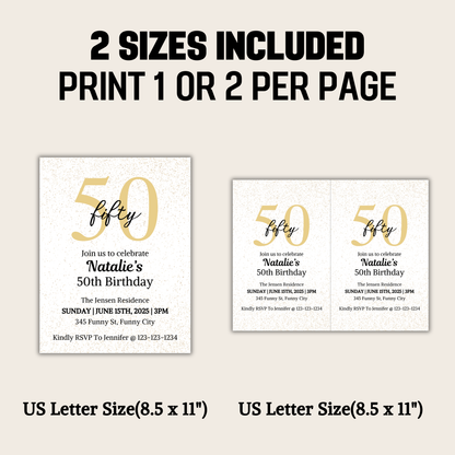 50th Birthday Invitation | Editable 50th Birthday Party Invite