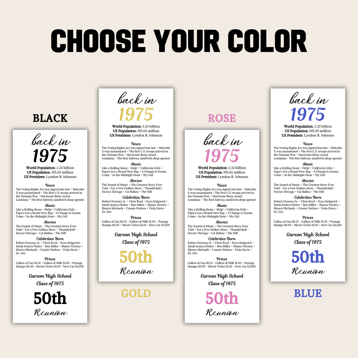 50th Class Reunion Table Cards | Editable 50th Class Reunion Place Cards