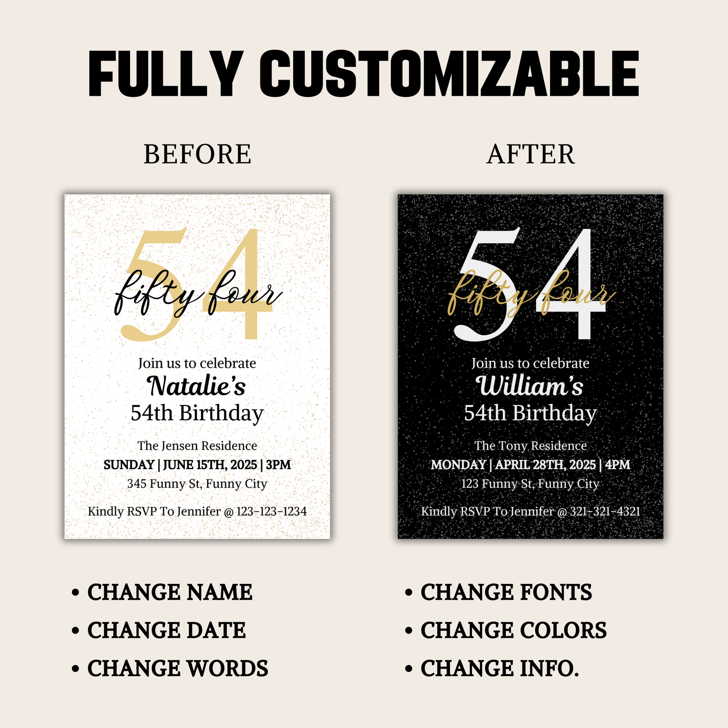 54th Birthday Invitation | Editable 54th Birthday Party Invite