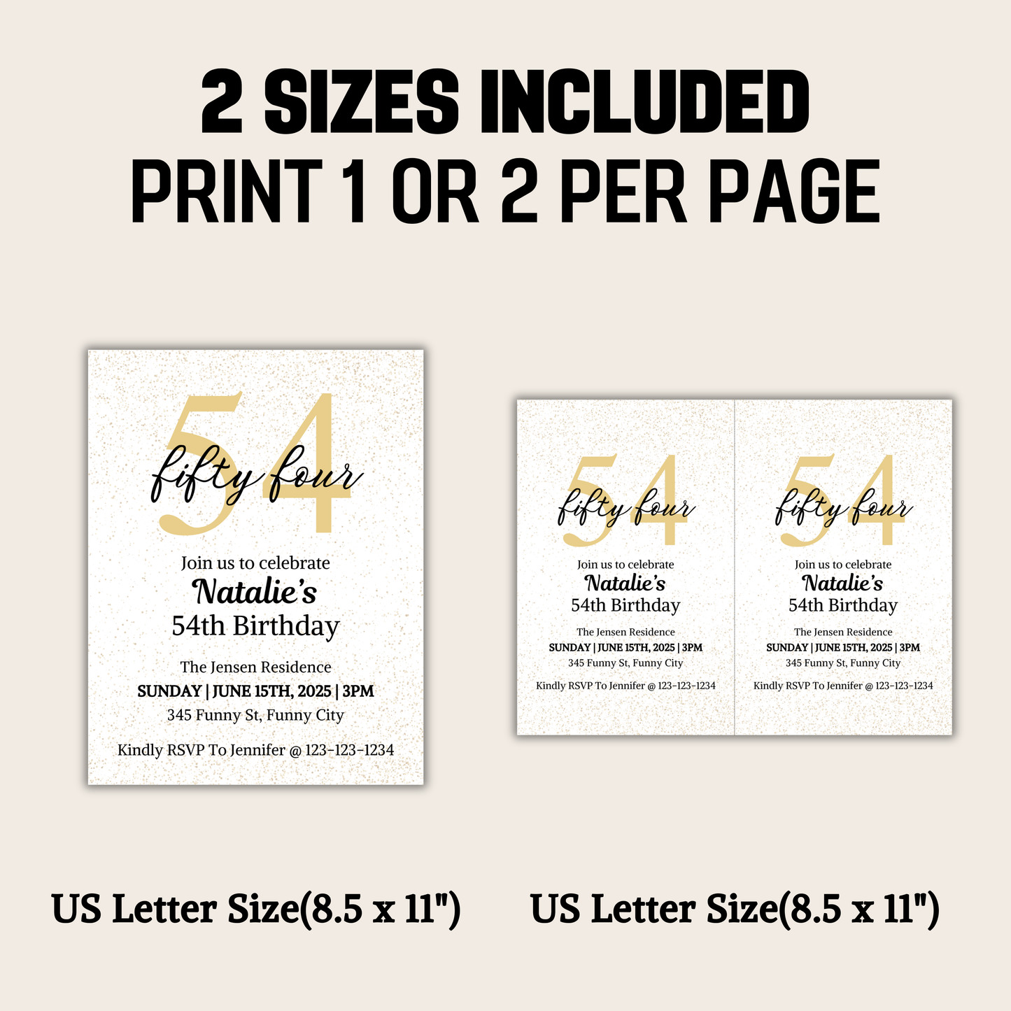 54th Birthday Invitation | Editable 54th Birthday Party Invite