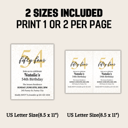 54th Birthday Invitation | Editable 54th Birthday Party Invite