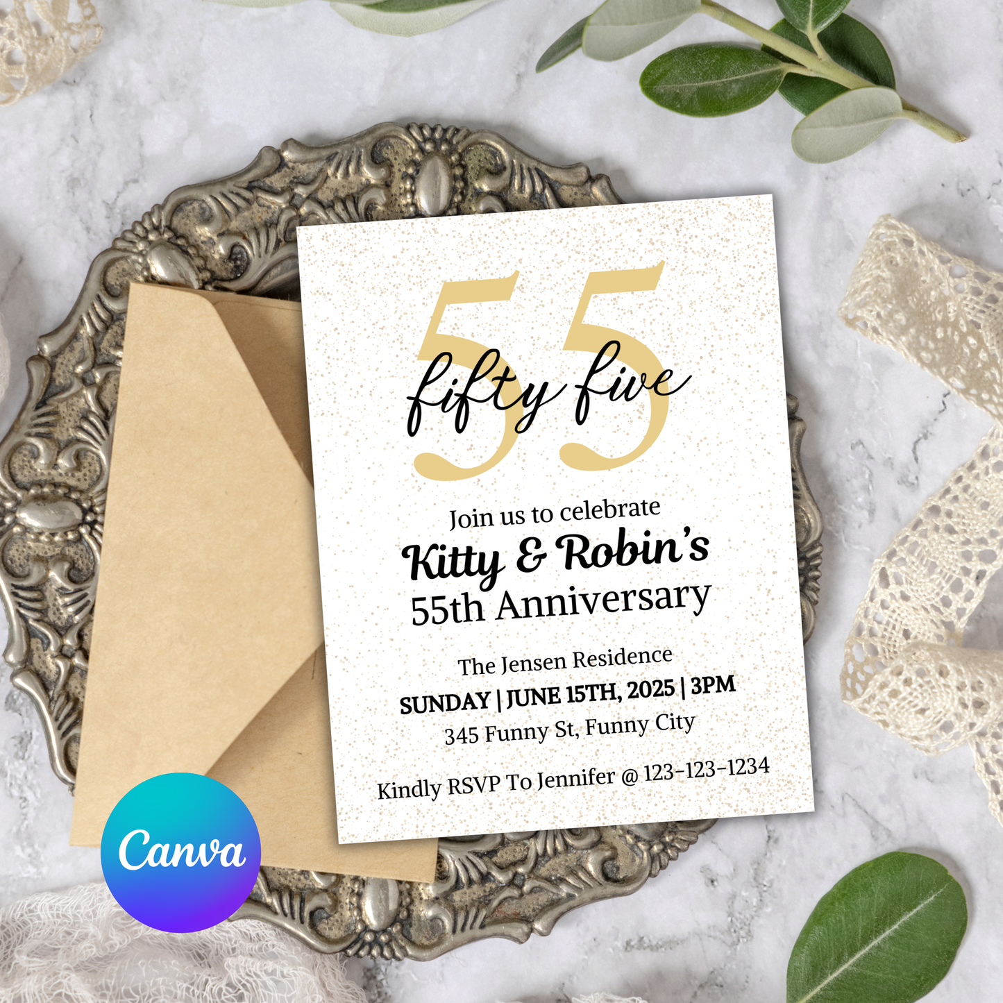 55th Anniversary Invitation | Editable 55th Anniversary Party Invite