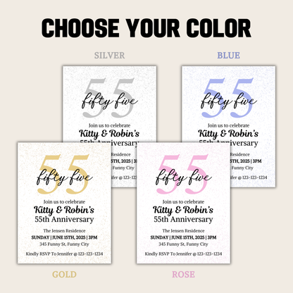 55th Anniversary Invitation | Editable 55th Anniversary Party Invite