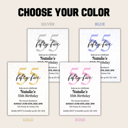 55th Birthday Invitation | Editable 55th Birthday Party Invite