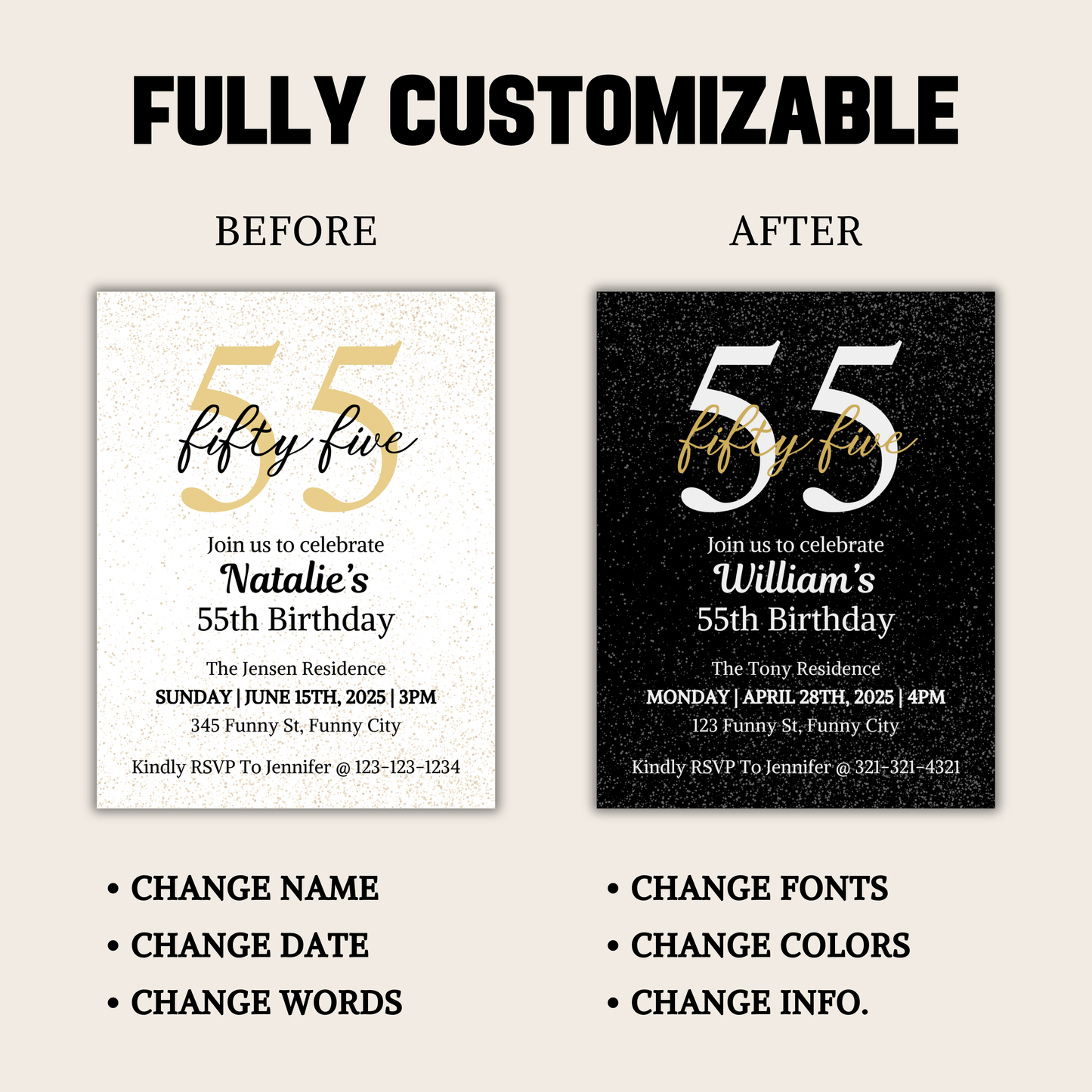 55th Birthday Invitation | Editable 55th Birthday Party Invite