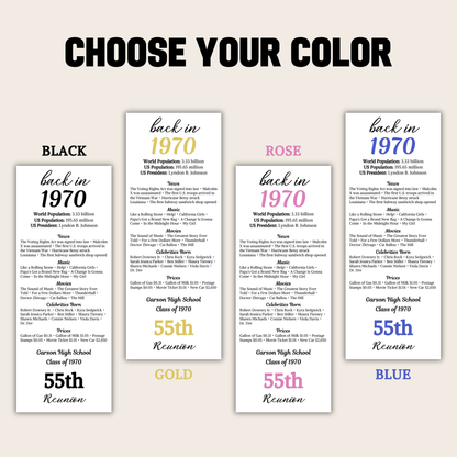 55th Class Reunion Table Cards | Editable 55th Class Reunion Place Cards