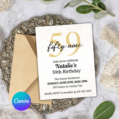 59th Birthday Invitation | Editable 59th Birthday Party Invite