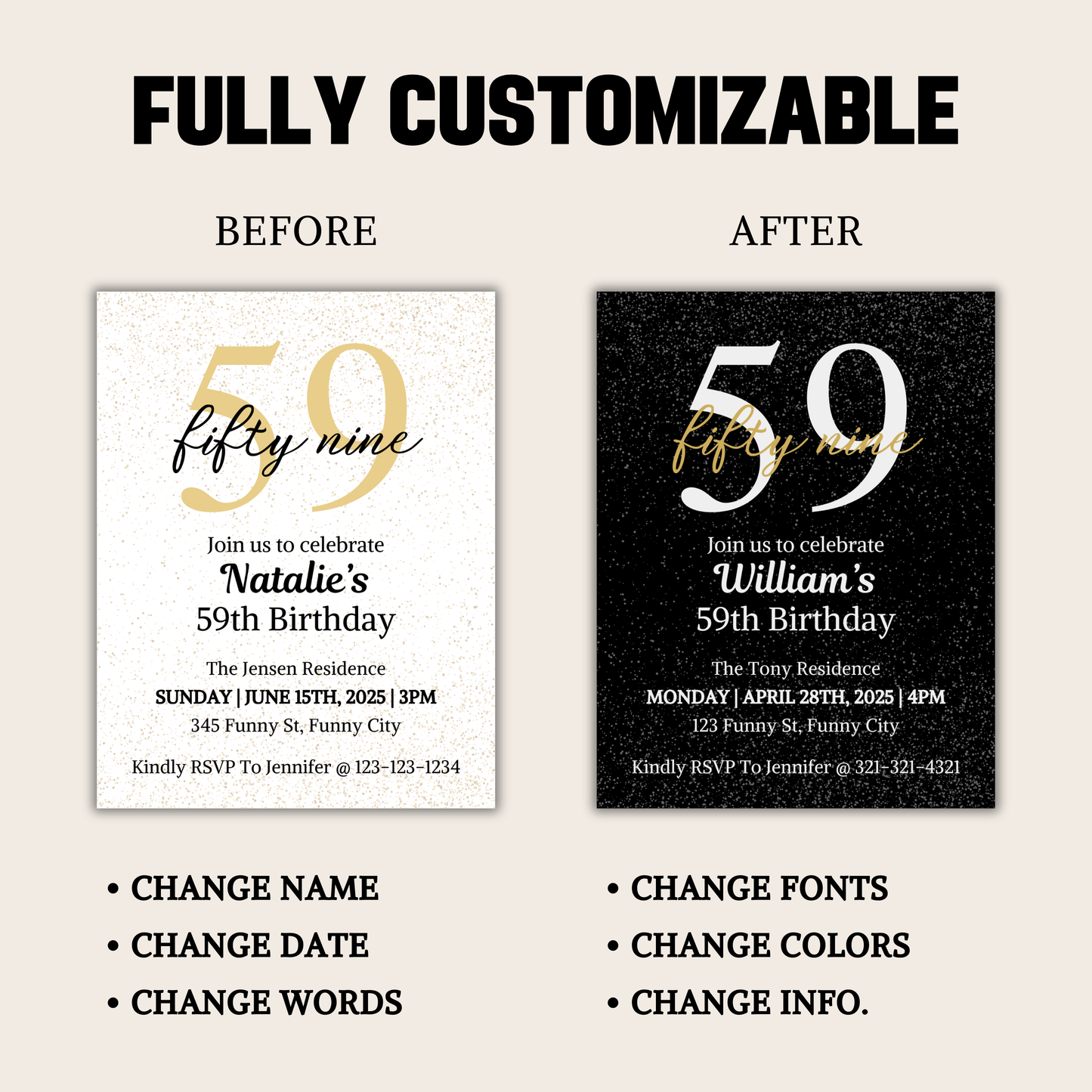 59th Birthday Invitation | Editable 59th Birthday Party Invite