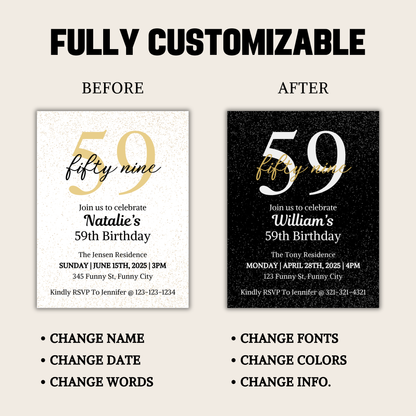 59th Birthday Invitation | Editable 59th Birthday Party Invite