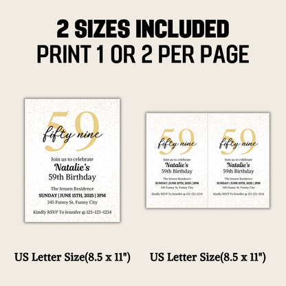 59th Birthday Invitation | Editable 59th Birthday Party Invite