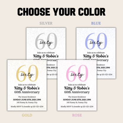 60th Anniversary Invitation | Editable 60th Anniversary Party Invite
