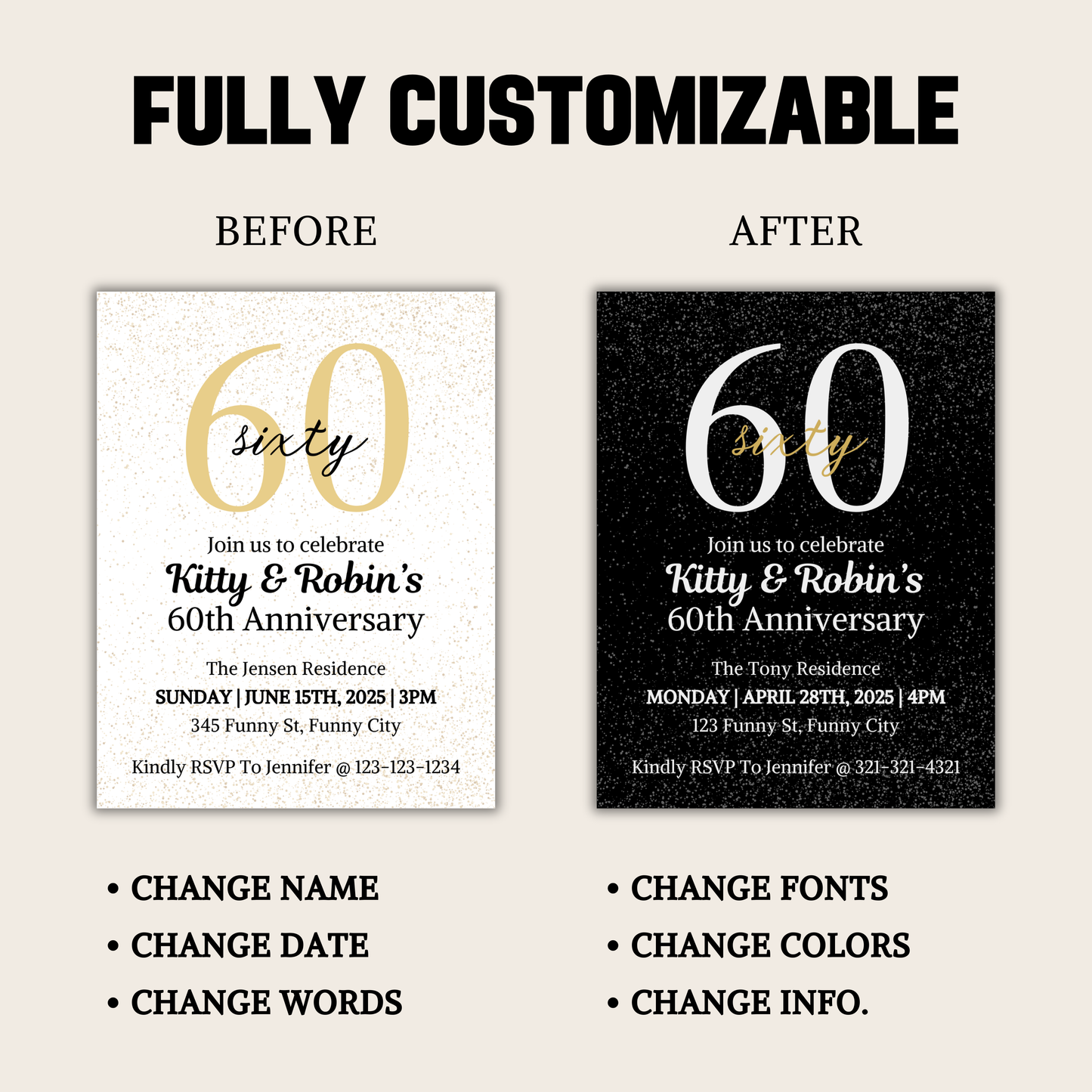 60th Anniversary Invitation | Editable 60th Anniversary Party Invite