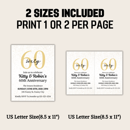 60th Anniversary Invitation | Editable 60th Anniversary Party Invite