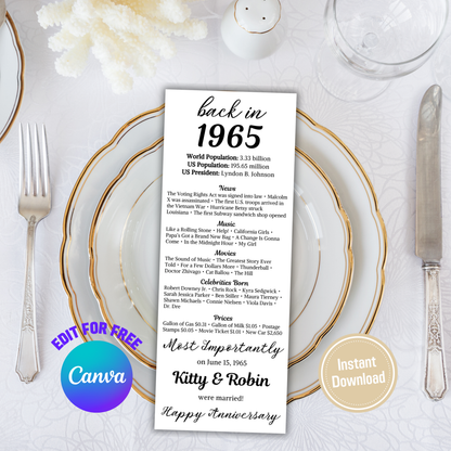 60th Anniversary Table Cards | Editable 60th Anniversary Place Cards