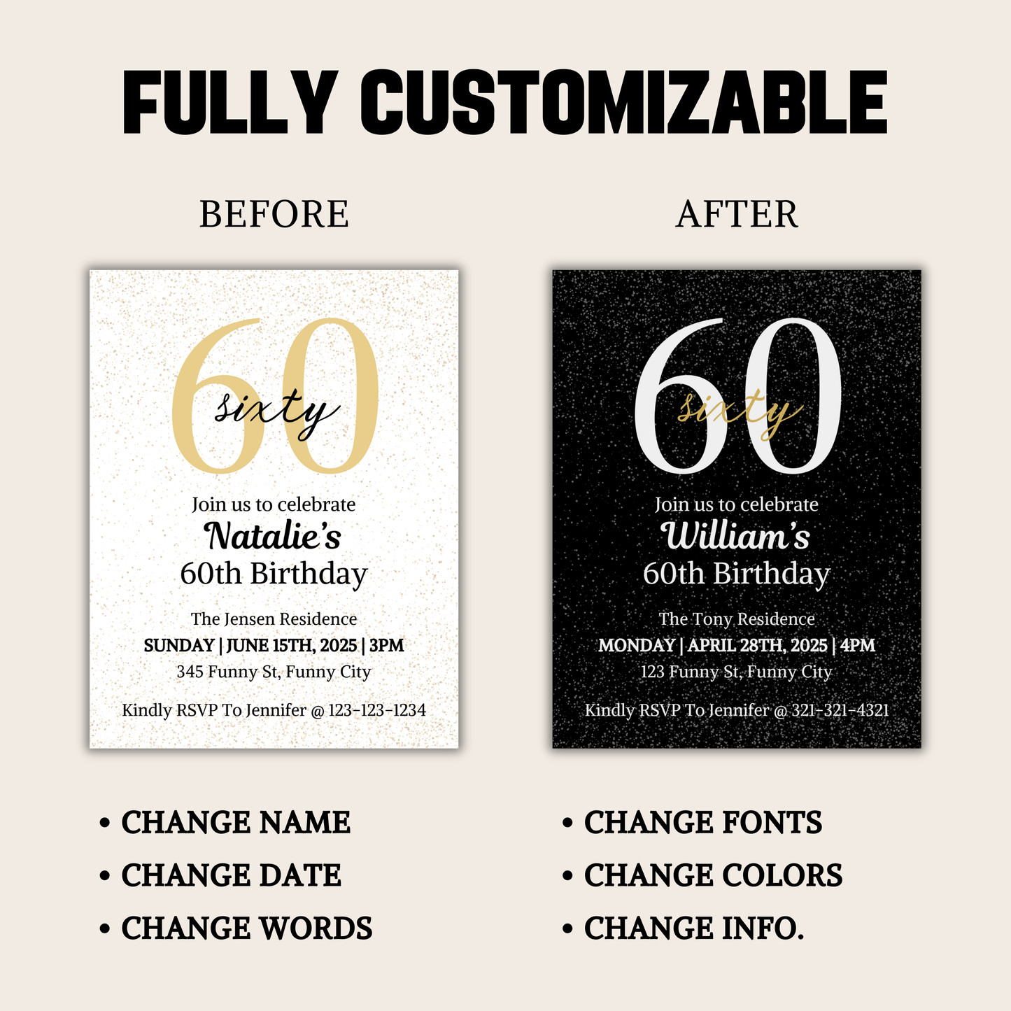 60th Birthday Invitation | Editable 60th Birthday Party Invite