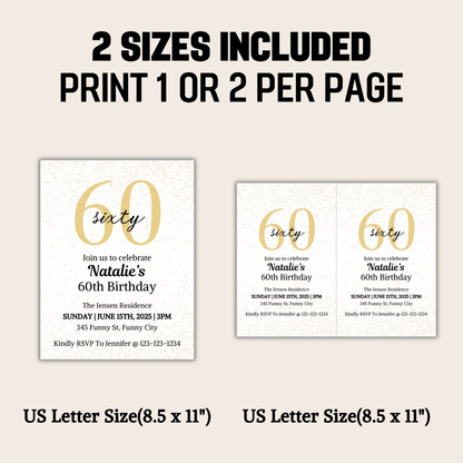 60th Birthday Invitation | Editable 60th Birthday Party Invite
