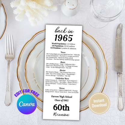 60th Class Reunion Table Cards | Editable 60th Class Reunion Place Cards