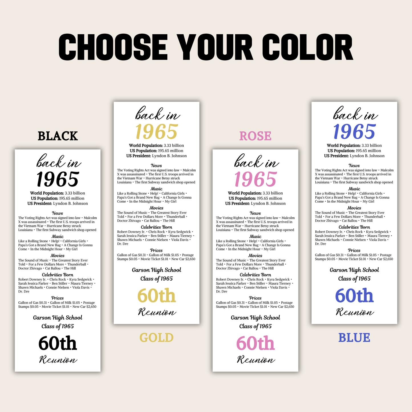 60th Class Reunion Table Cards | Editable 60th Class Reunion Place Cards