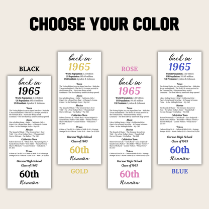 60th Class Reunion Table Cards | Editable 60th Class Reunion Place Cards