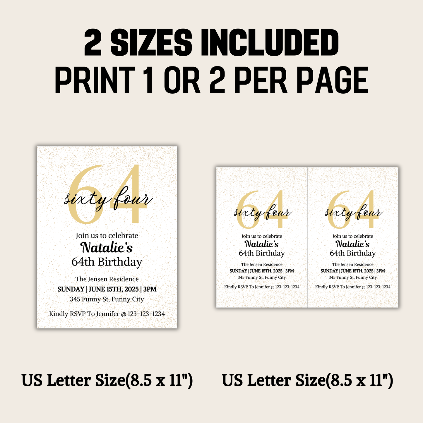 64th Birthday Invitation | Editable 64th Birthday Party Invite