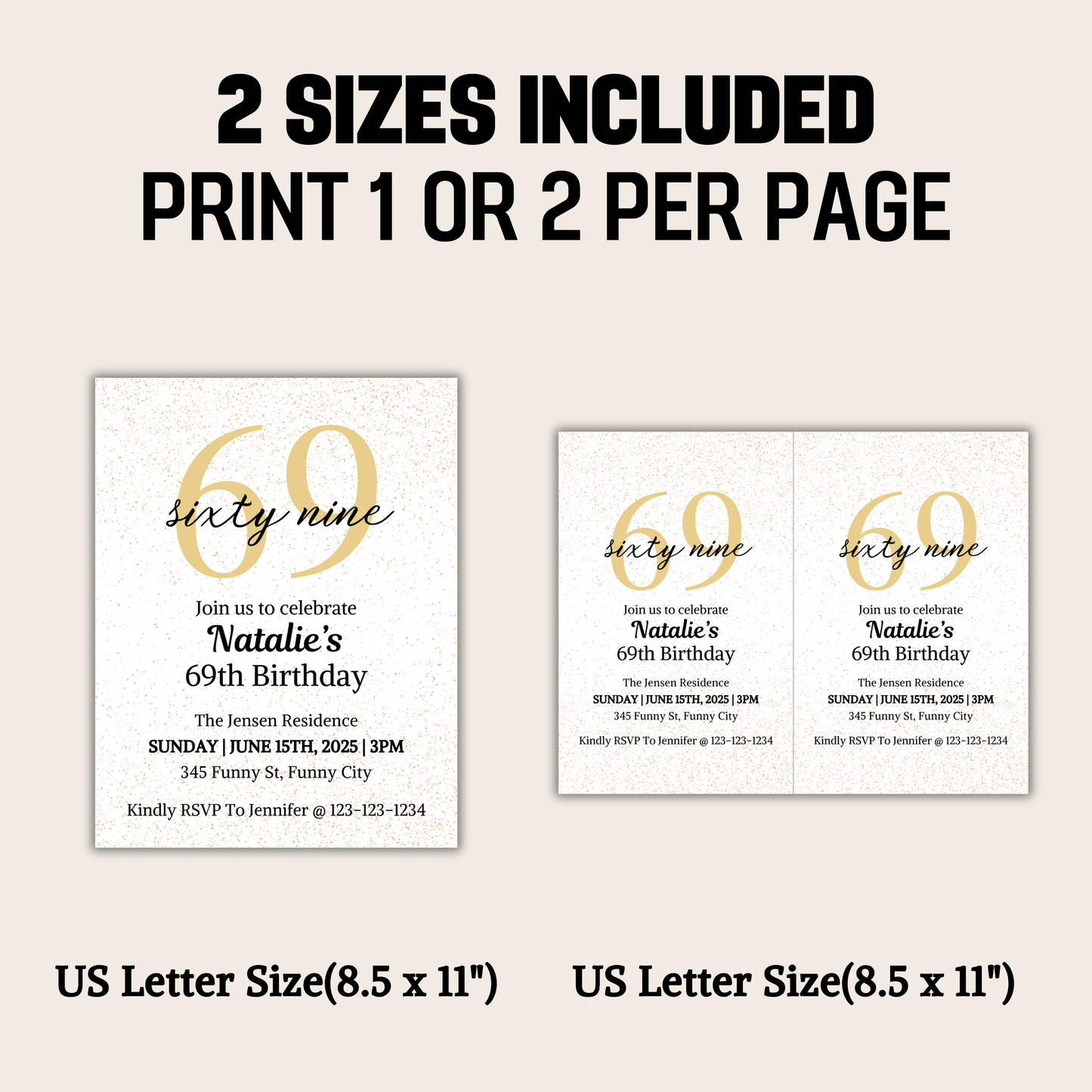 69th Birthday Invitation | Editable 69th Birthday Party Invite