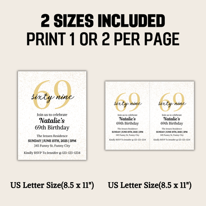69th Birthday Invitation | Editable 69th Birthday Party Invite