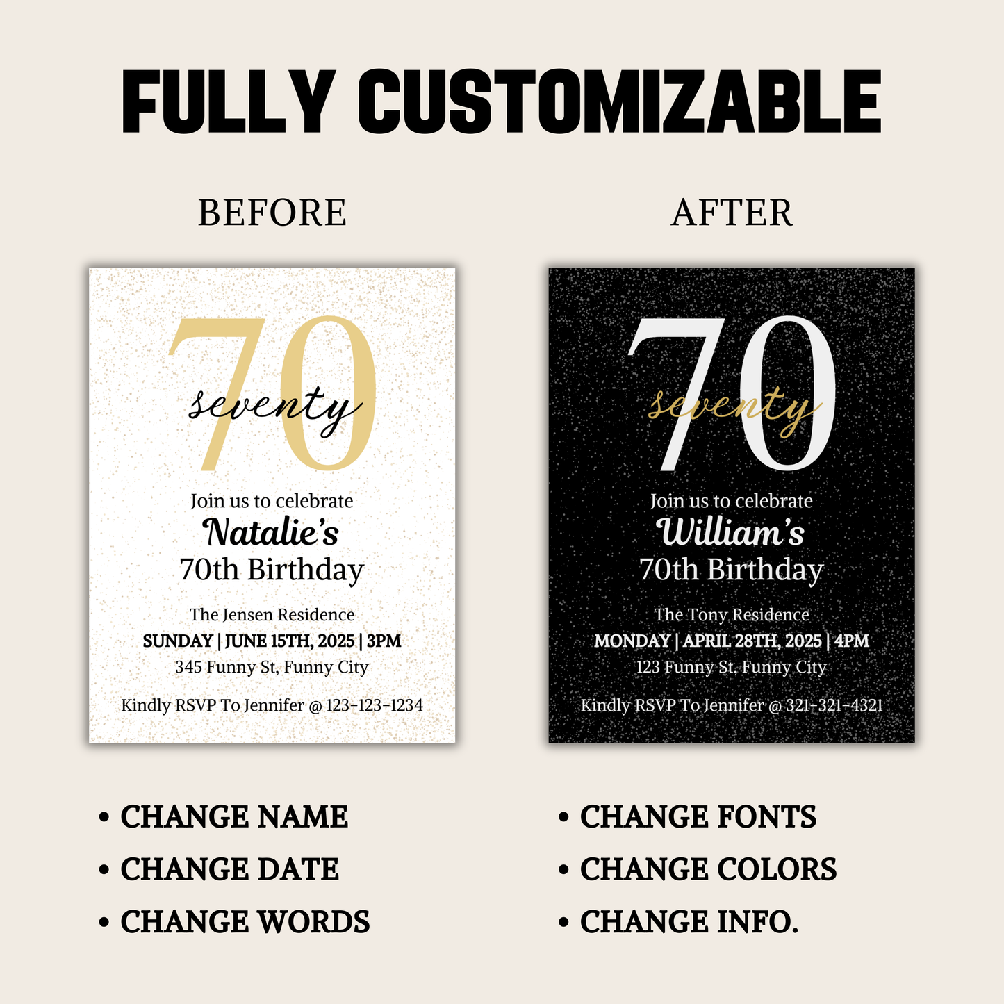 70th Birthday Invitation | Editable 70th Birthday Party Invite