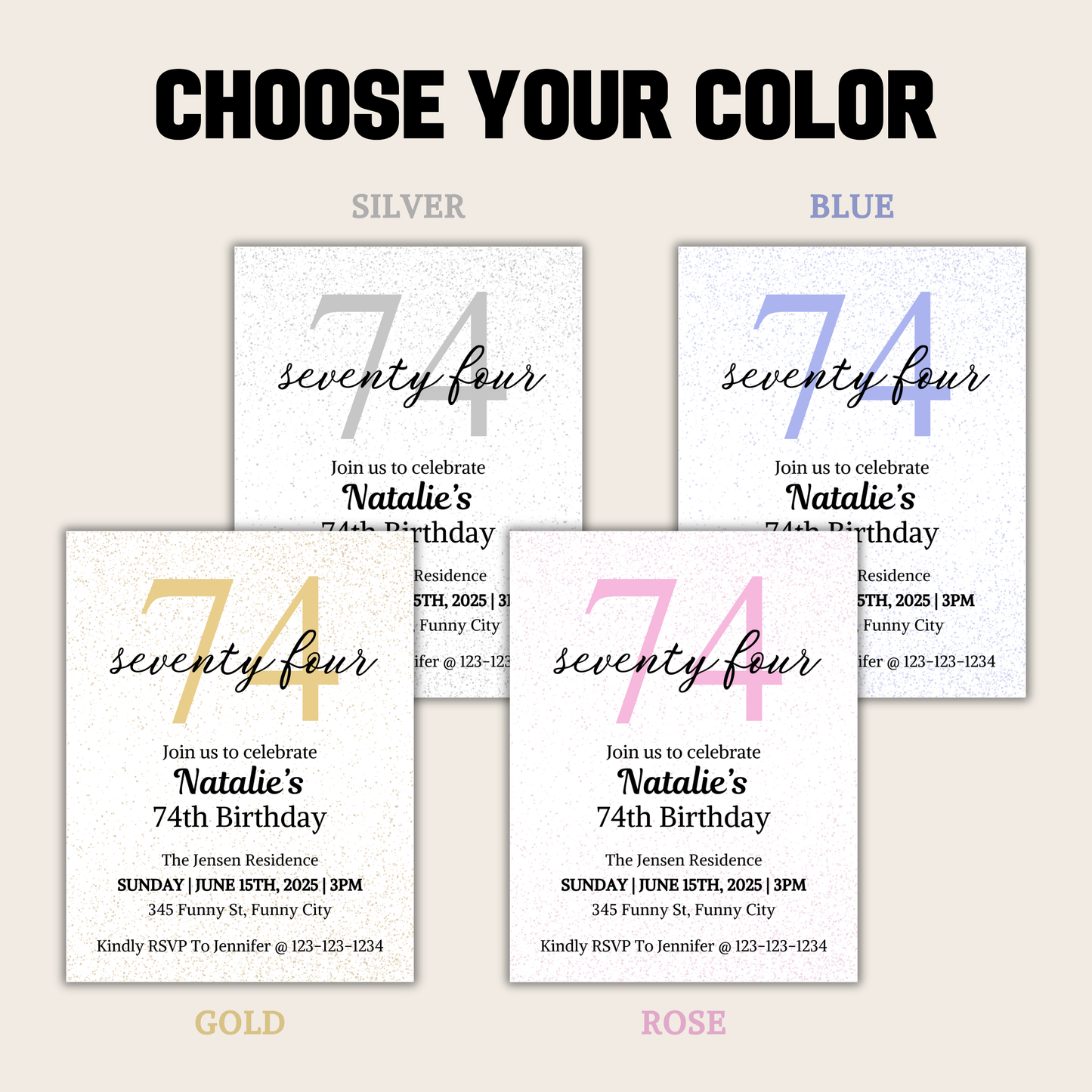 74th Birthday Invitation | Editable 74th Birthday Party Invite