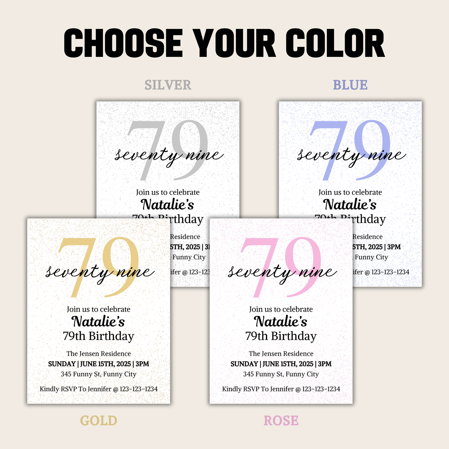 79th Birthday Invitation | Editable 79th Birthday Party Invite