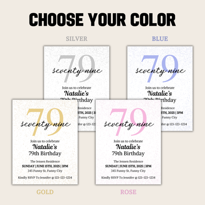 79th Birthday Invitation | Editable 79th Birthday Party Invite